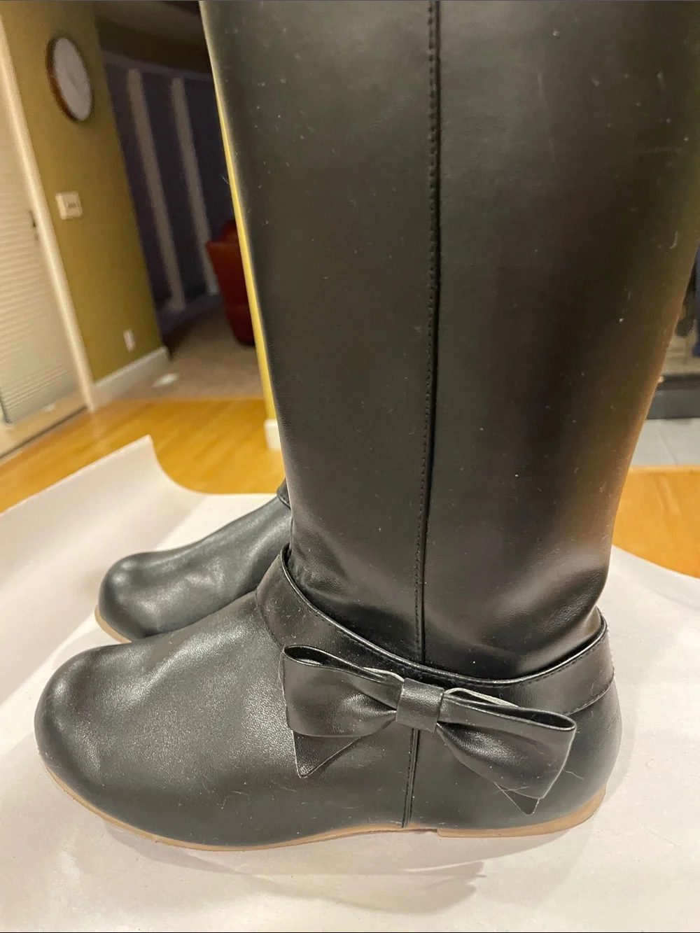 Gymboree Black Girls Tall Faux-Leather Boots with Side Bow